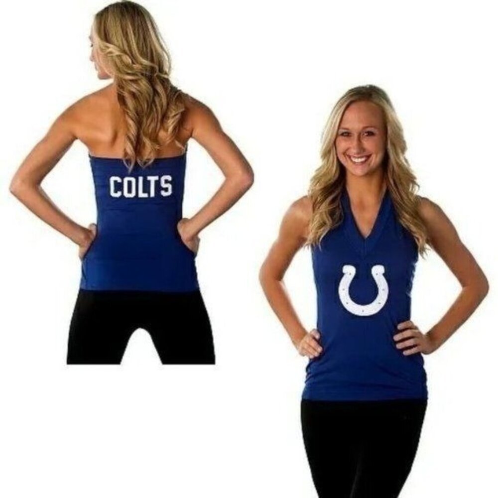 NWT Women's NFL COLTS Embroidered Halter Top Jersey with‎ Built-in Bra - Large